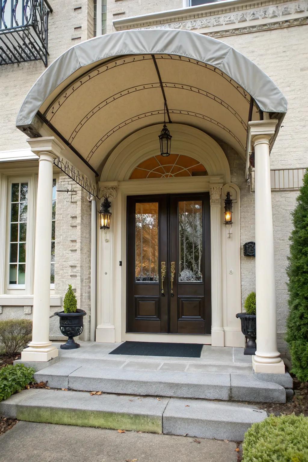 A covered entrance provides practicality and style.