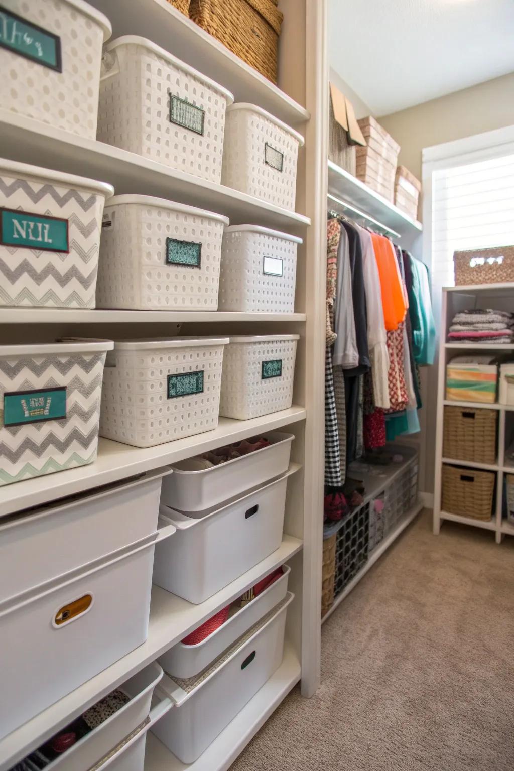 Introduce clarity and order with personalized labels in your closet.