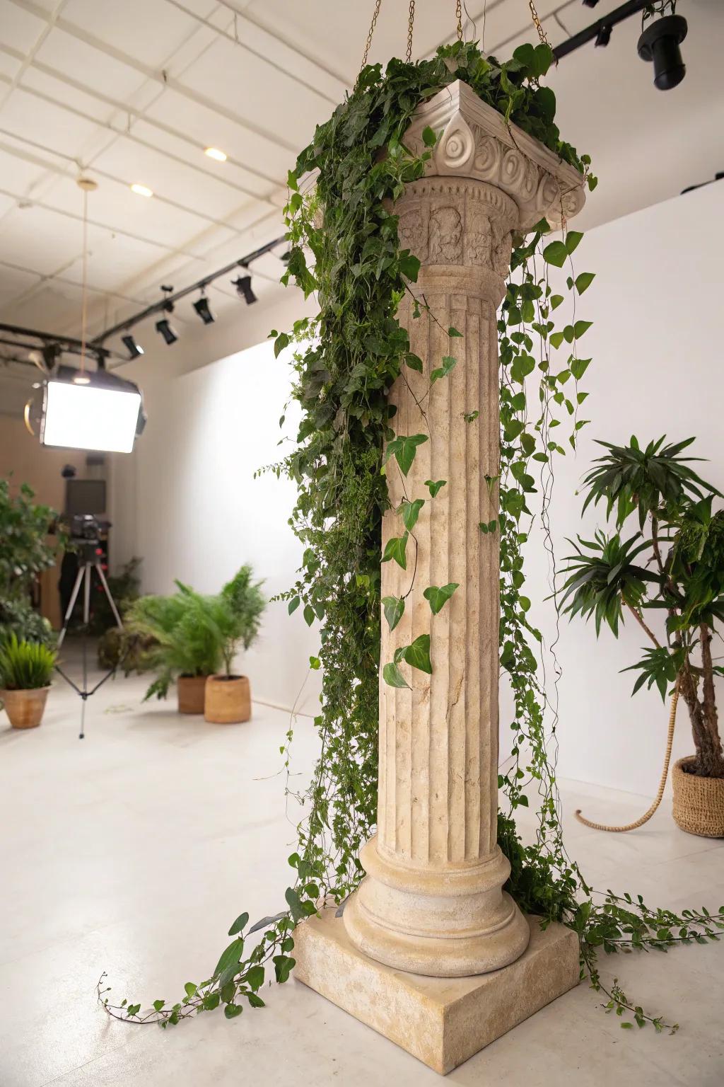 Plant life adds a fresh touch to columns.