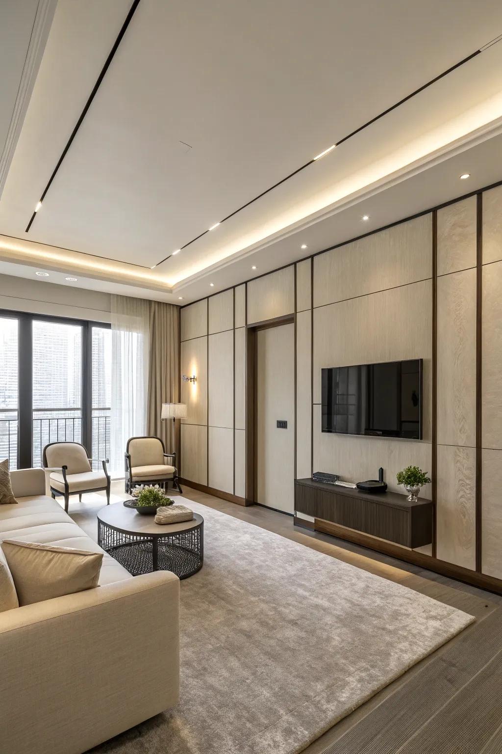 A modern minimalist room with simple trim lines for a sleek look.
