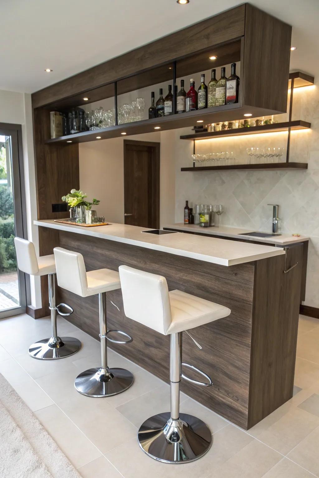 A sleek minimalist bar for small spaces.