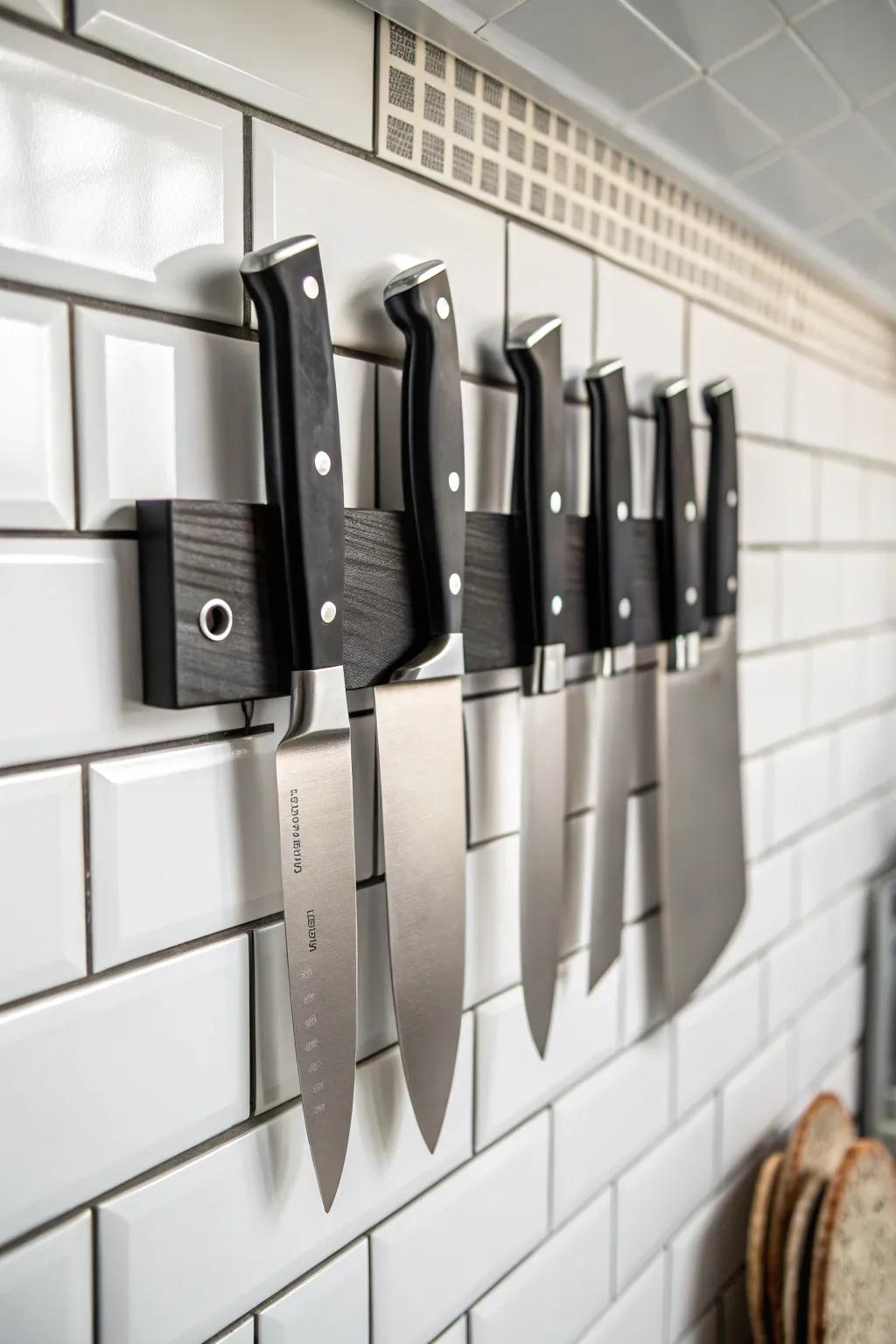 A chic magnetic knife strip will keep your kitchen tools organized.