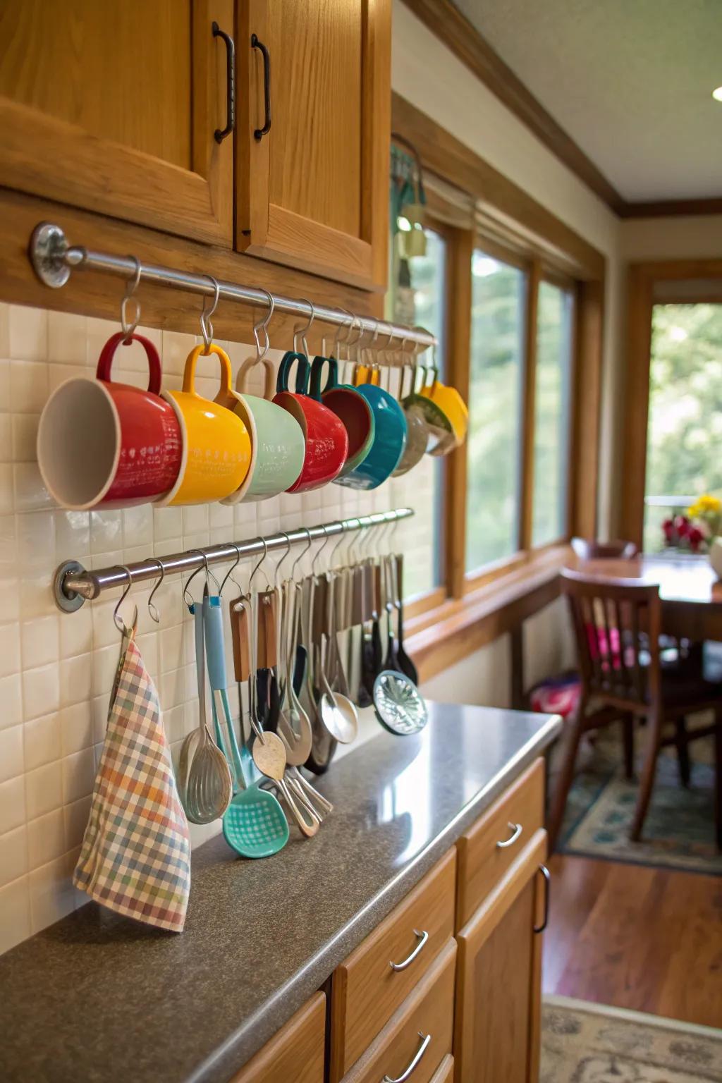 A kitchen featuring a pin rail for stylish and practical storage.