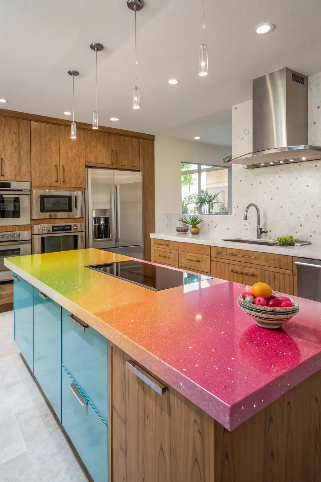 Creative color schemes in quartz for a personalized kitchen.