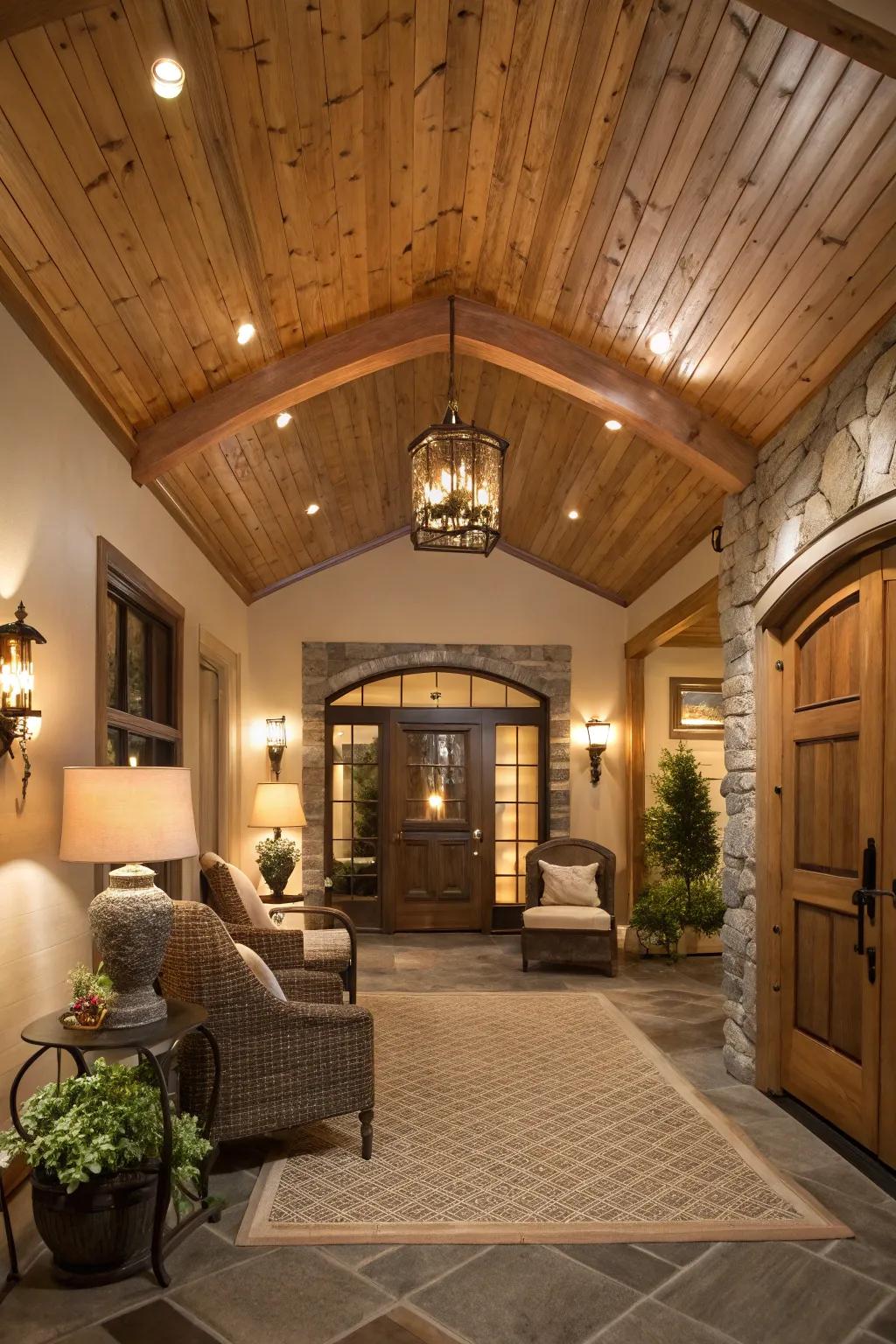 An inviting entryway where knotty pine ceilings offer a warm welcome.