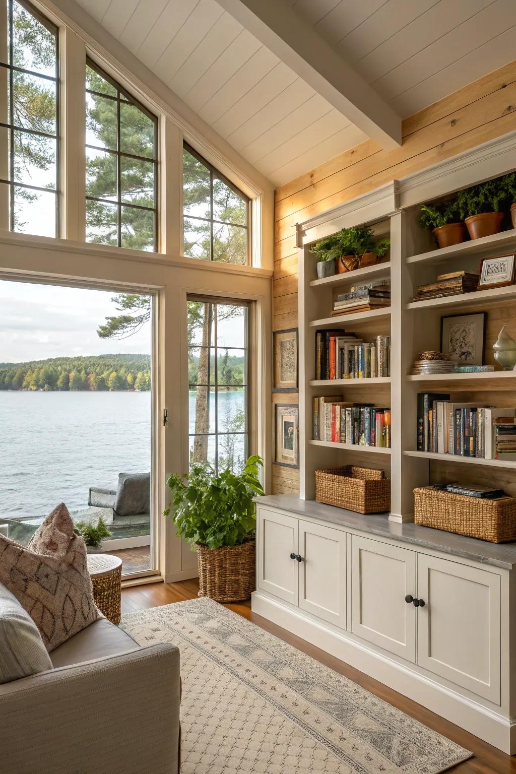 Clever storage solutions keep the space organized.