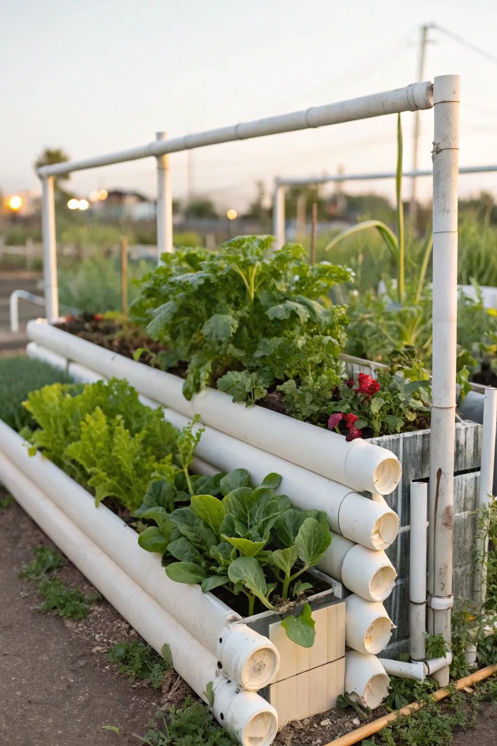 Plastic tubes made of vinyl offer a solution for raised beds that is easy to bend and lightweight.