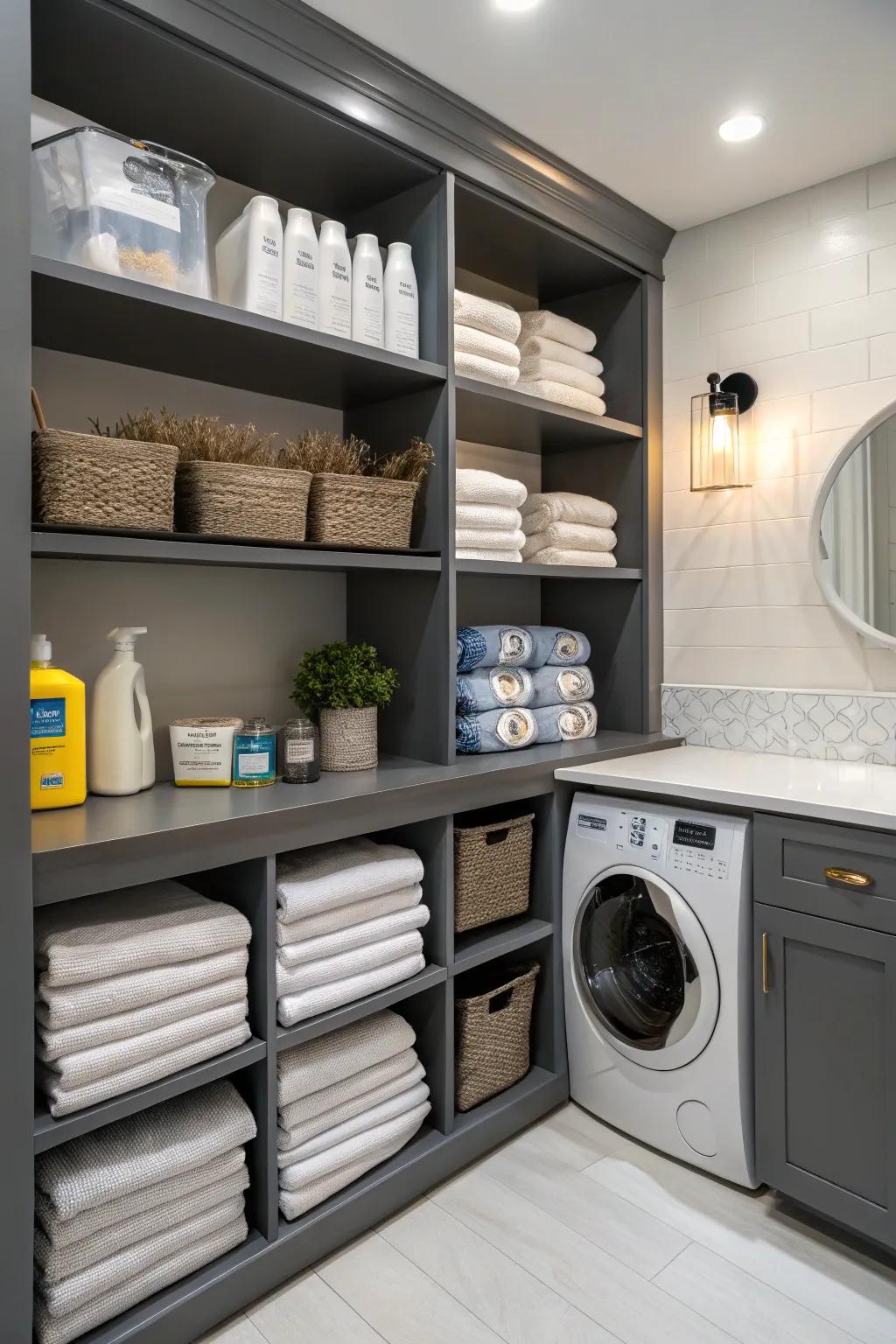 Seamless built-in shelves provide optimal storage.