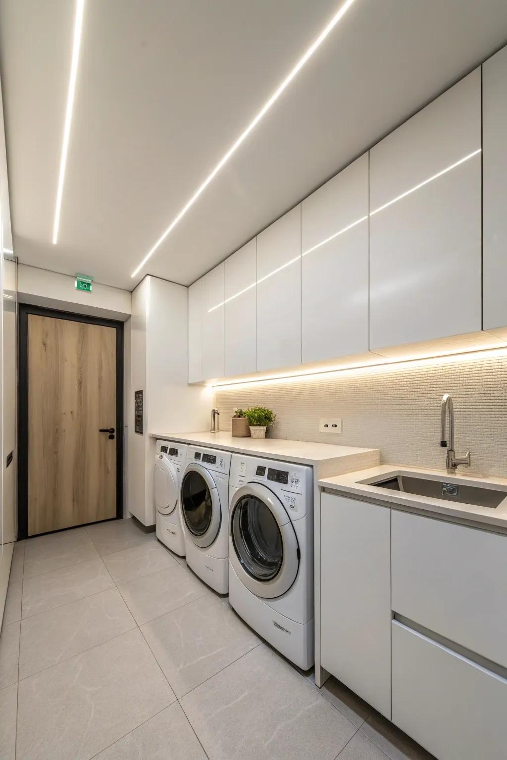 Minimalist strip lighting offers a simple and sleek design.