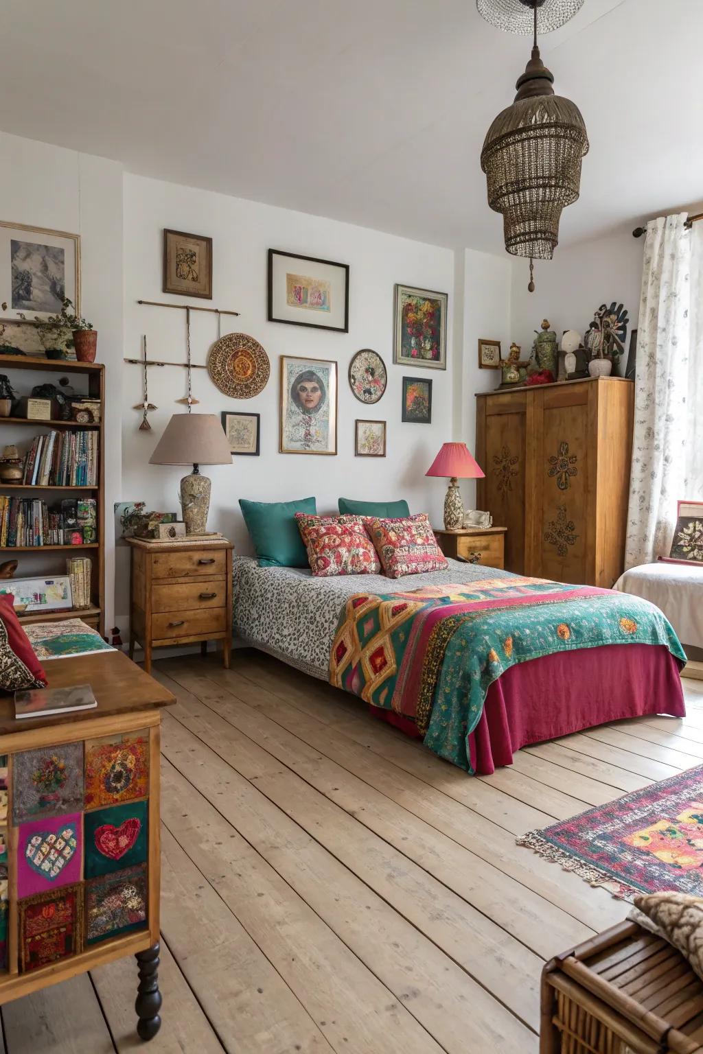 An eclectic mix creating a personalized space with pale timber floors.