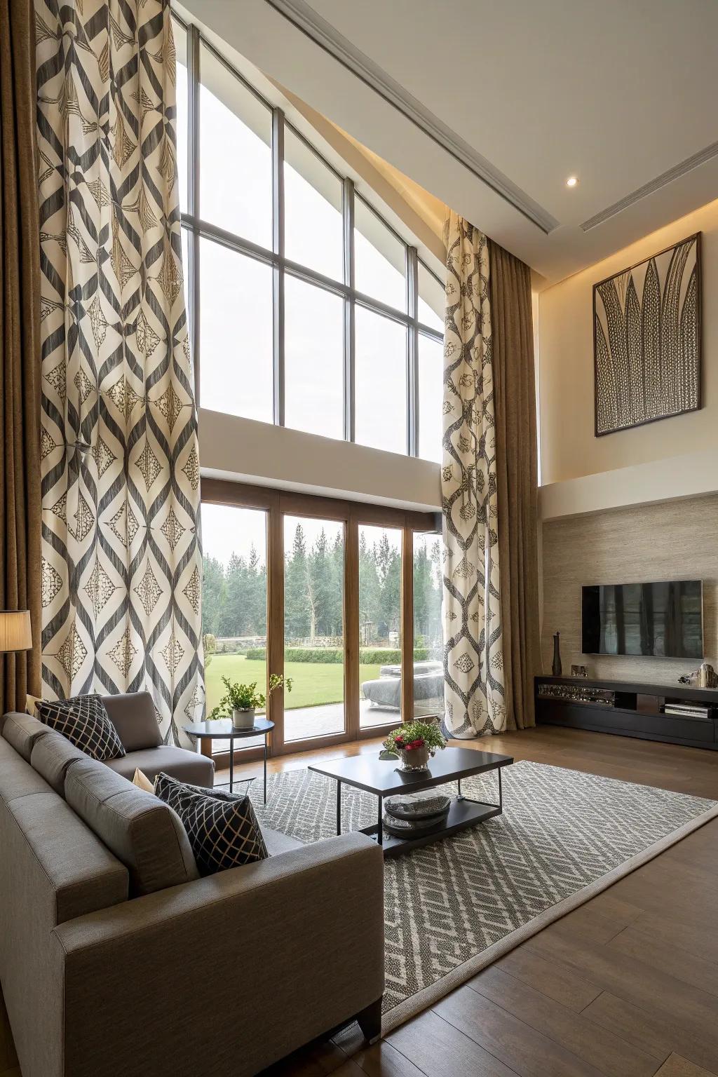 Off-center styling introduces a creative twist to curtain styling.