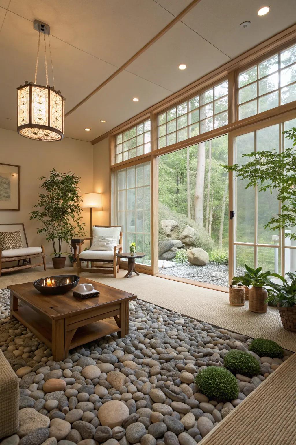 Stone mosaic flooring brings a natural, spa-like feel to your living space.