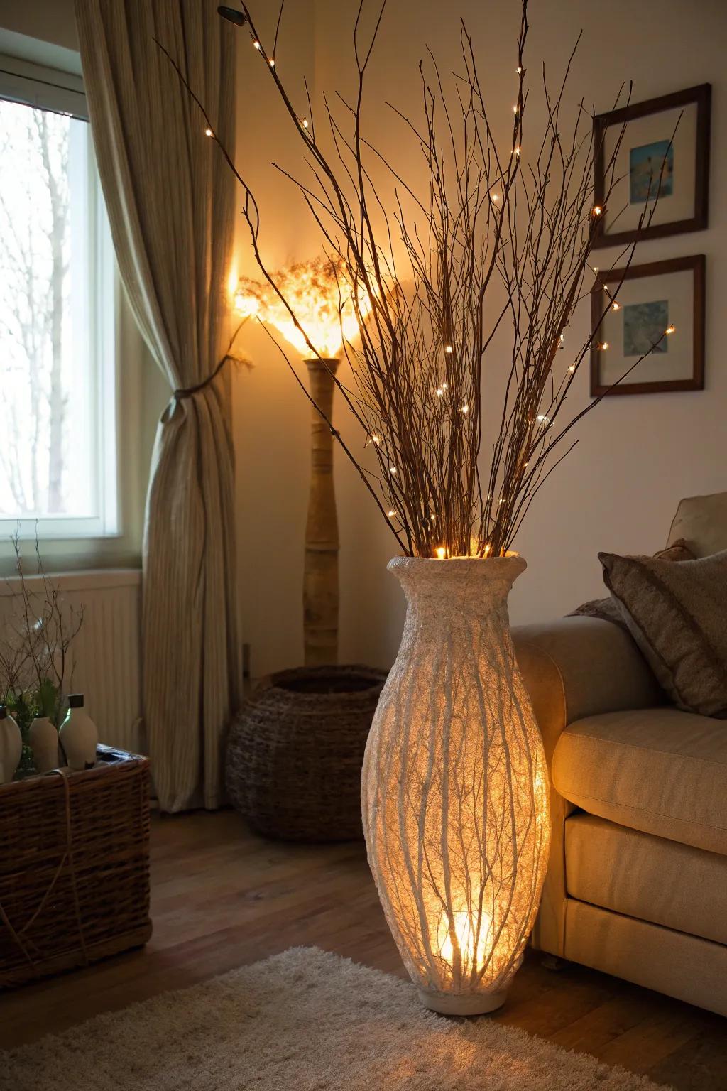 LED lights inside a holder create a warm and inviting evening glow.