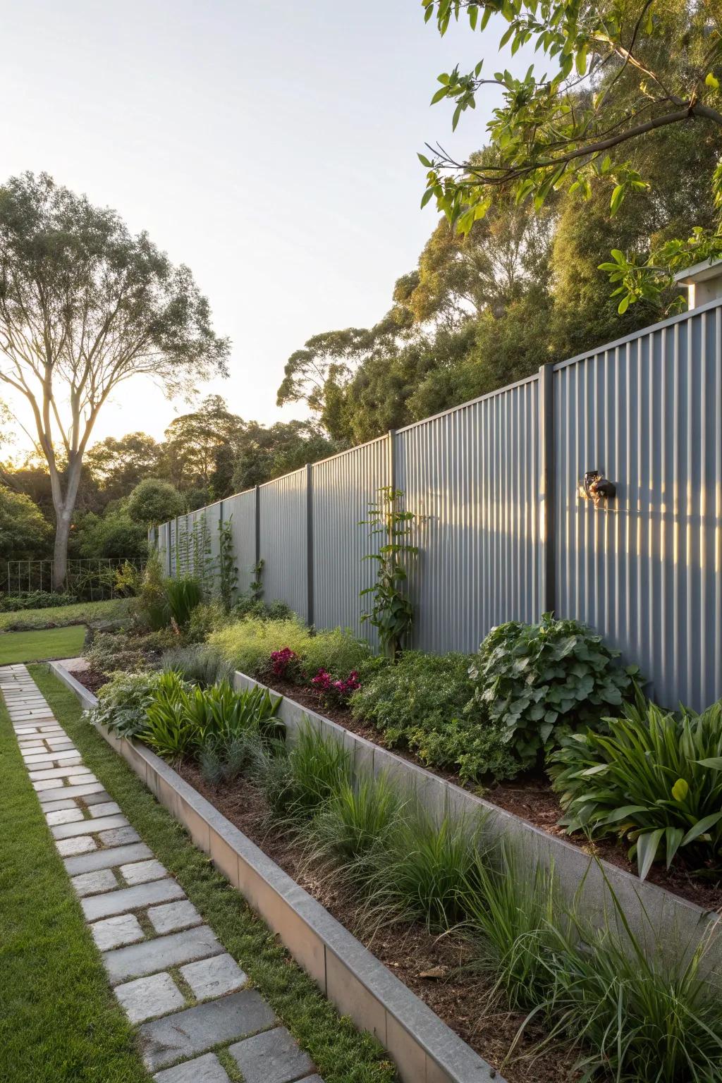 Introduce industrial style with a corrugated metal fence.