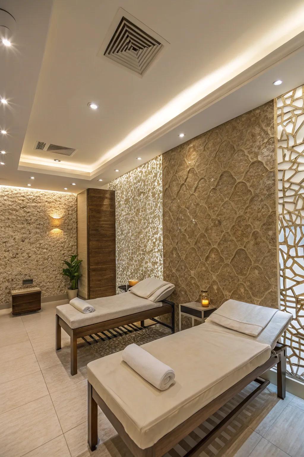 Textured walls add depth and interest.