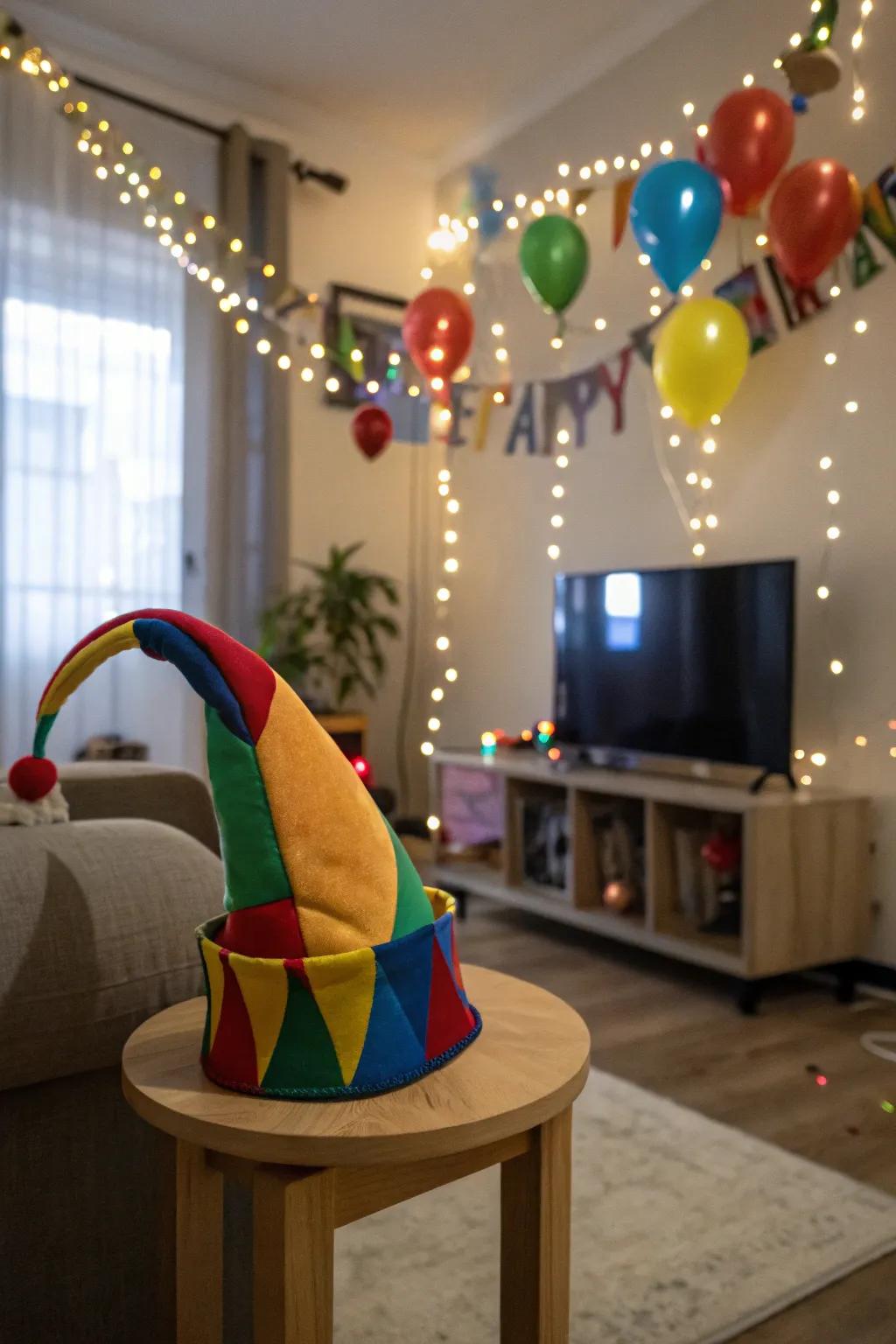 Introduce whimsy with flamboyant fool hats.