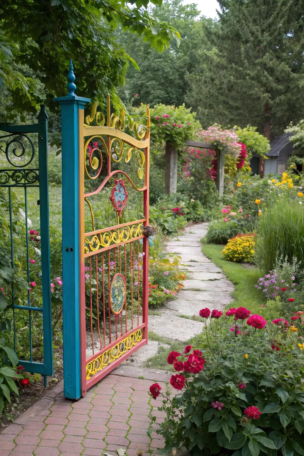 A colorful metal gate that appends a daring and vibrant impression to your abode.