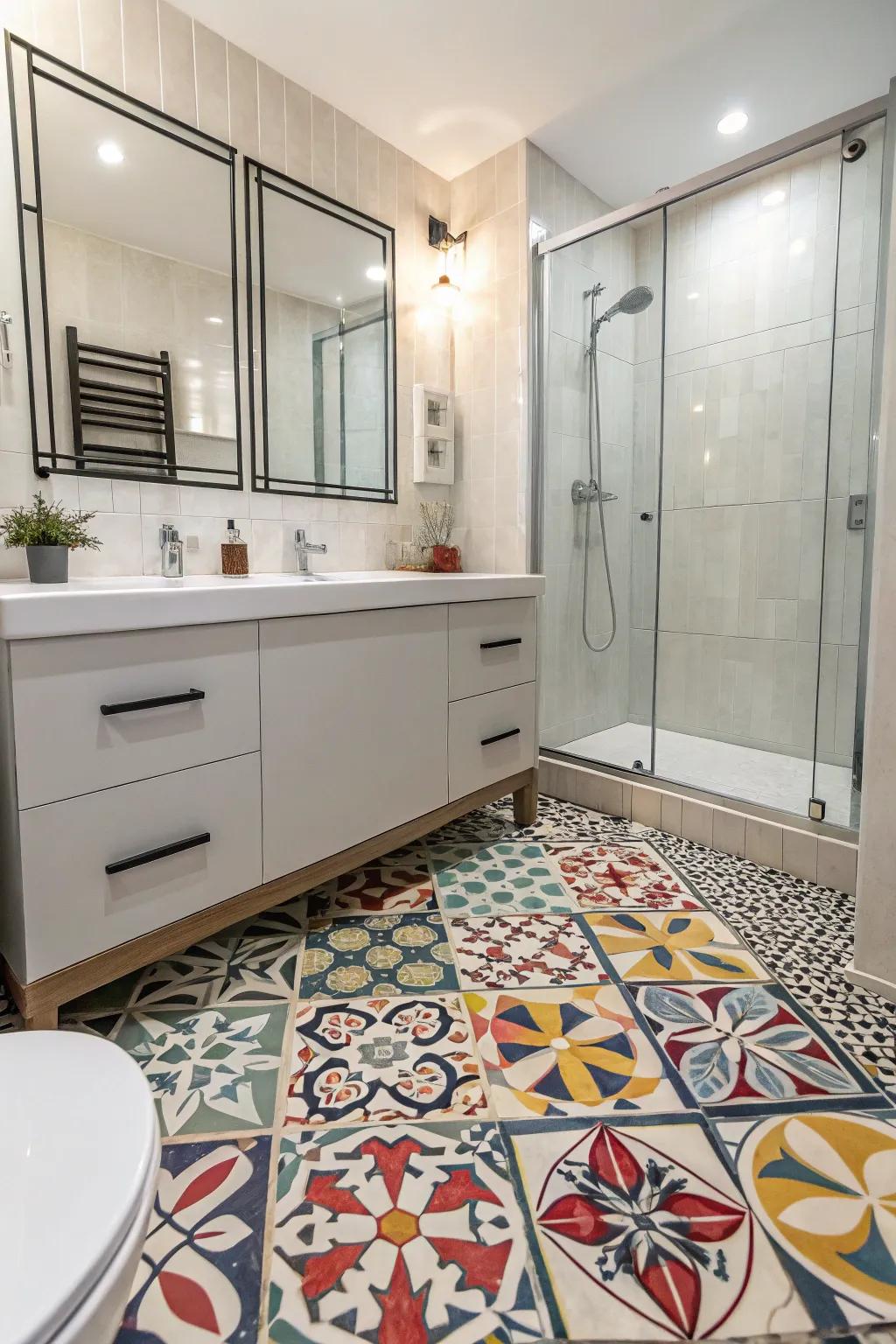 Patterned tiles make a bold floor statement.