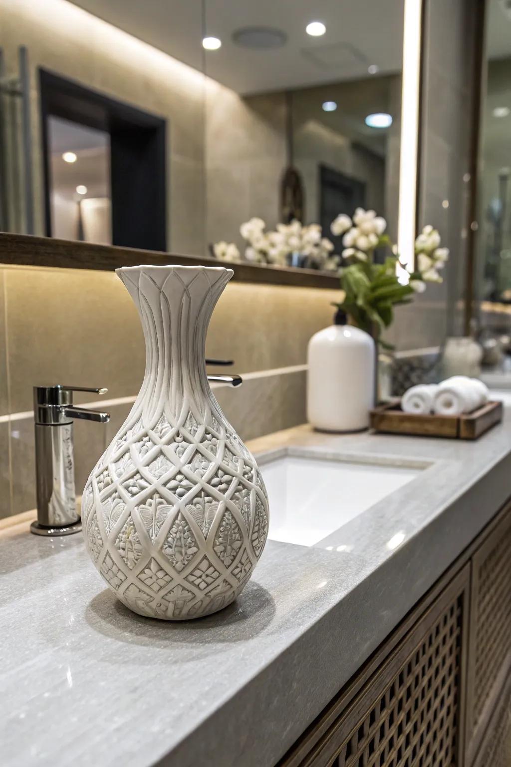 A statement piece like a sculptural vase adds character to the decor.