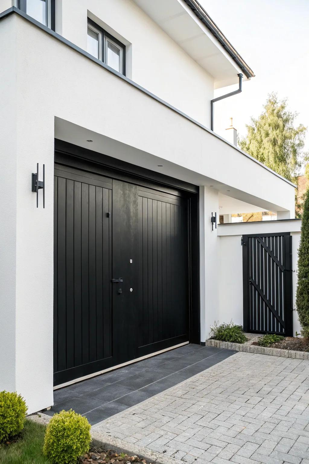 A black polish offers timeless elegance to garage doors.