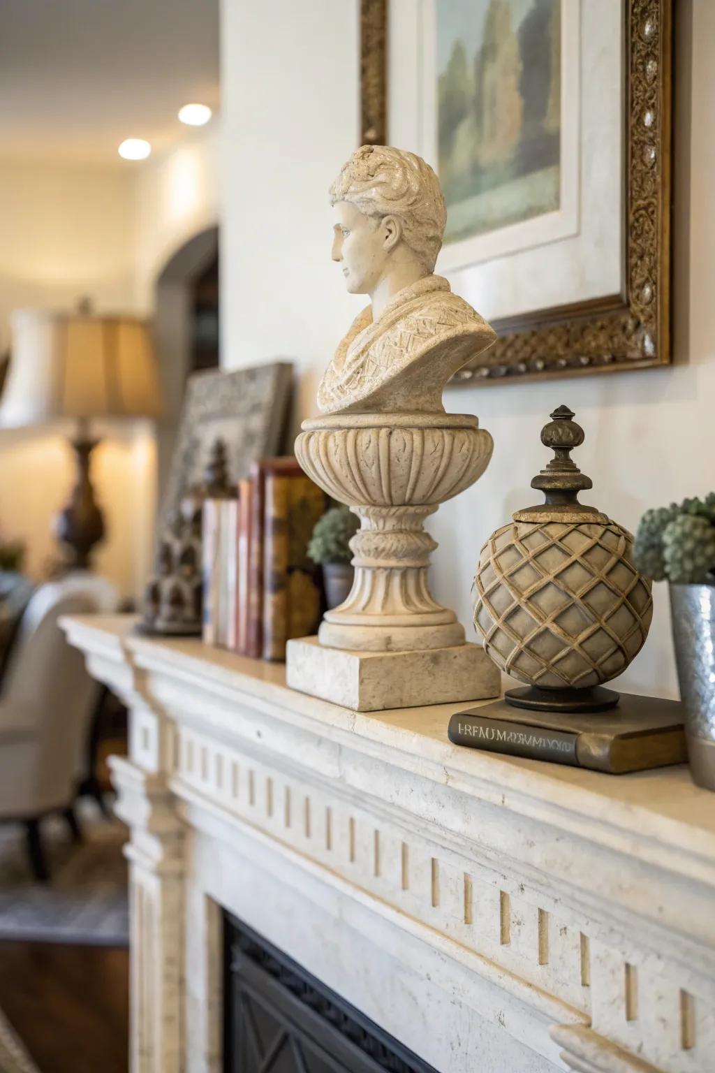 Sculptural elements transforming your mantel into a visual centerpiece.