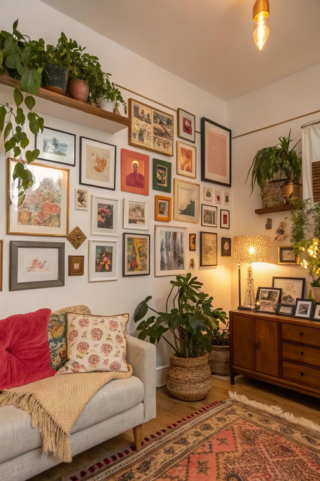 A gallery wall adds a personal and evolving touch.