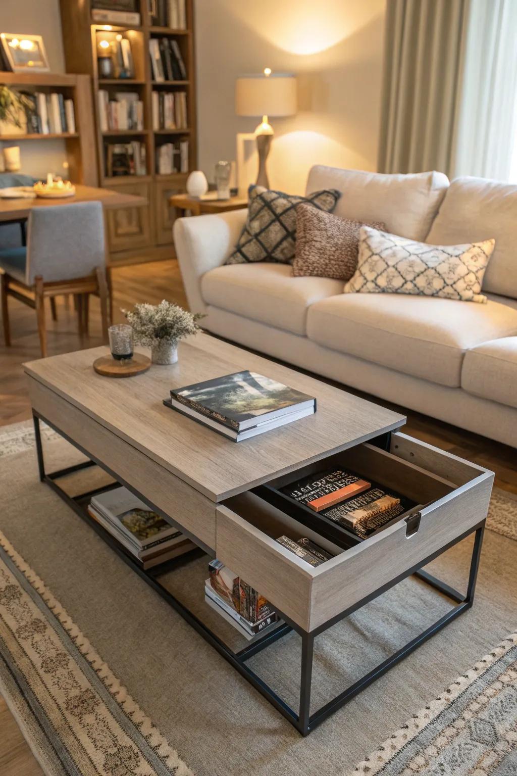 Hidden spaces in furniture inject an element of surprise.