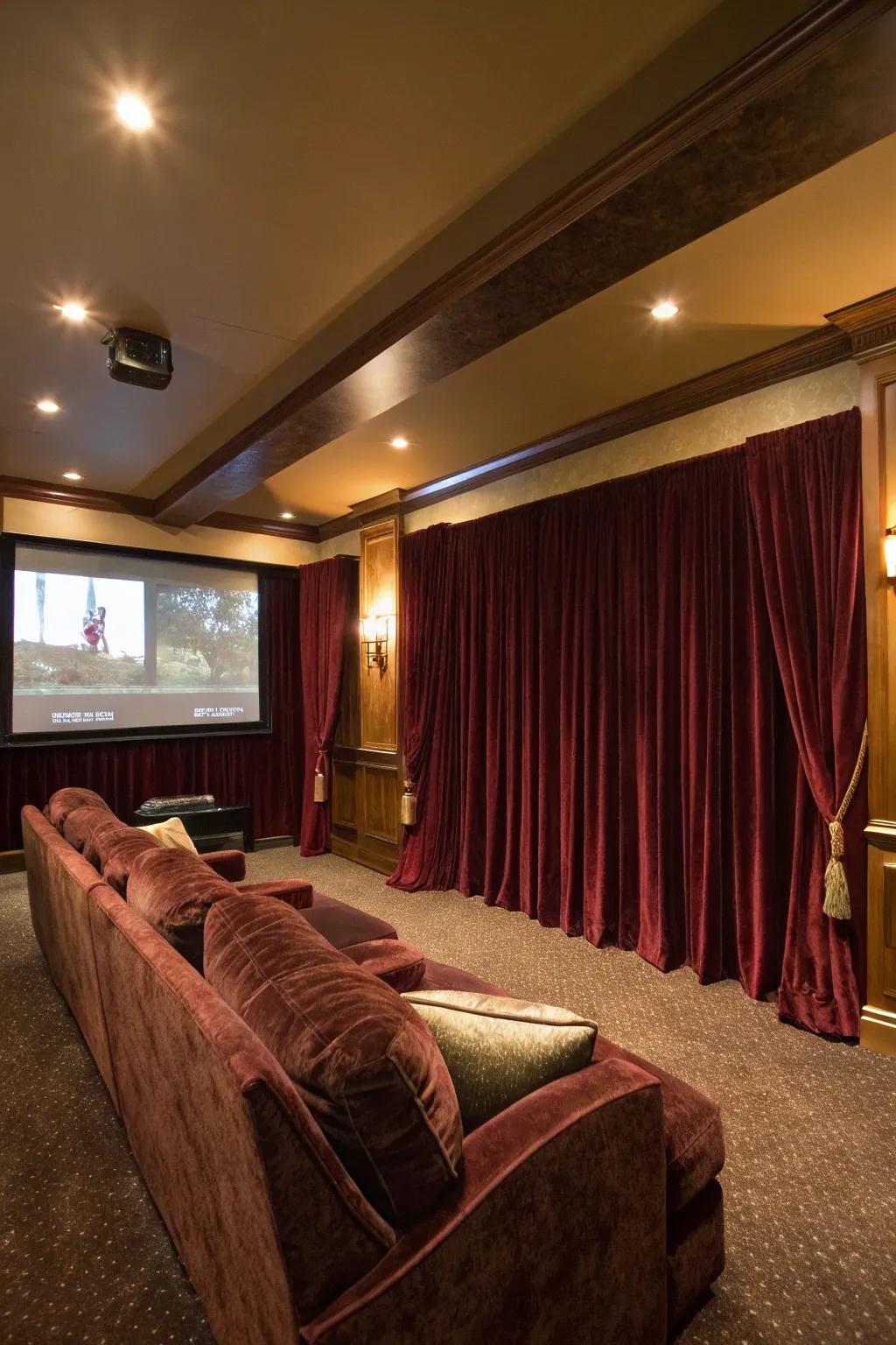 Velvet drapes offer a luxurious accent.
