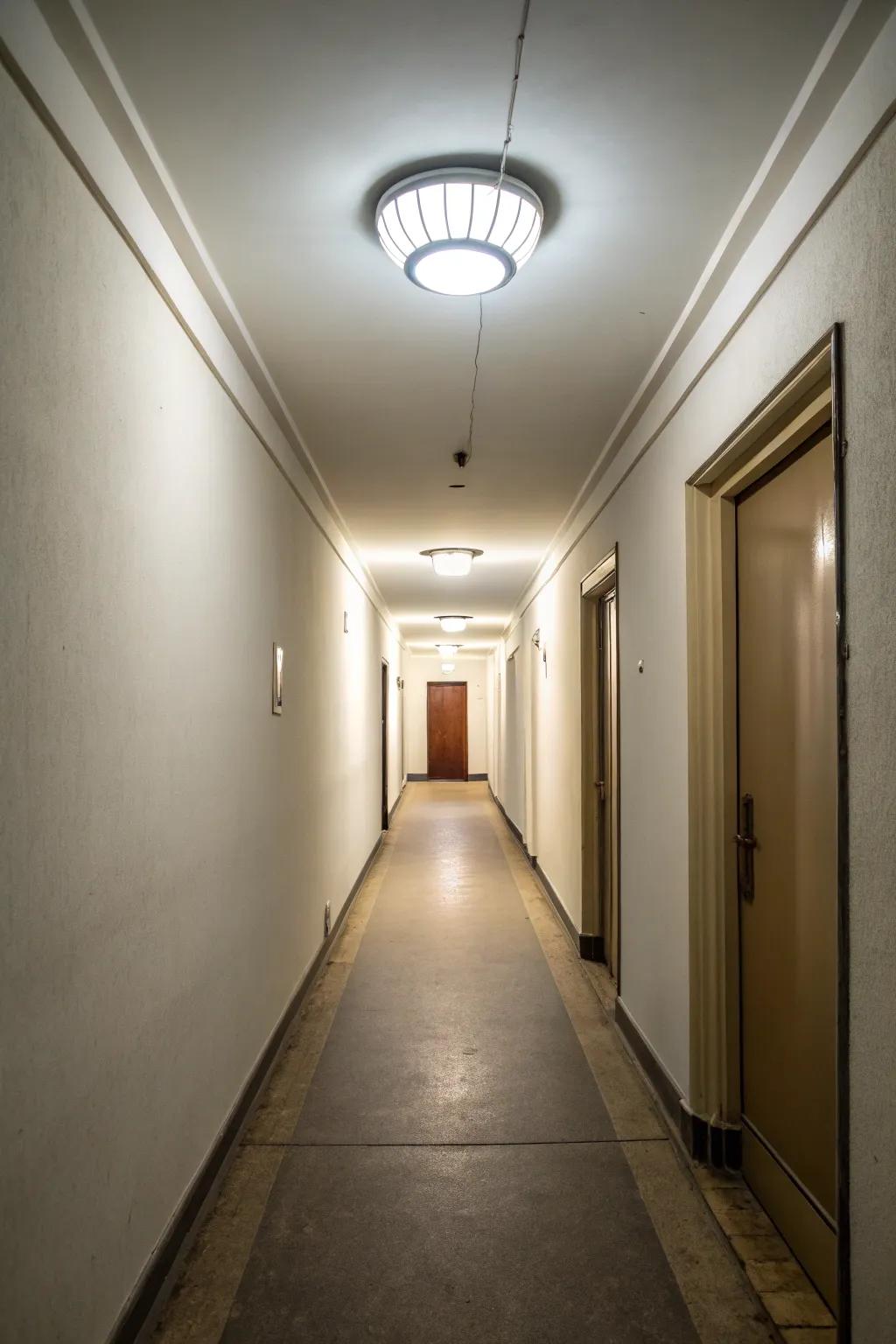 Level mount lights cater impeccably to low-ceilinged hallways.