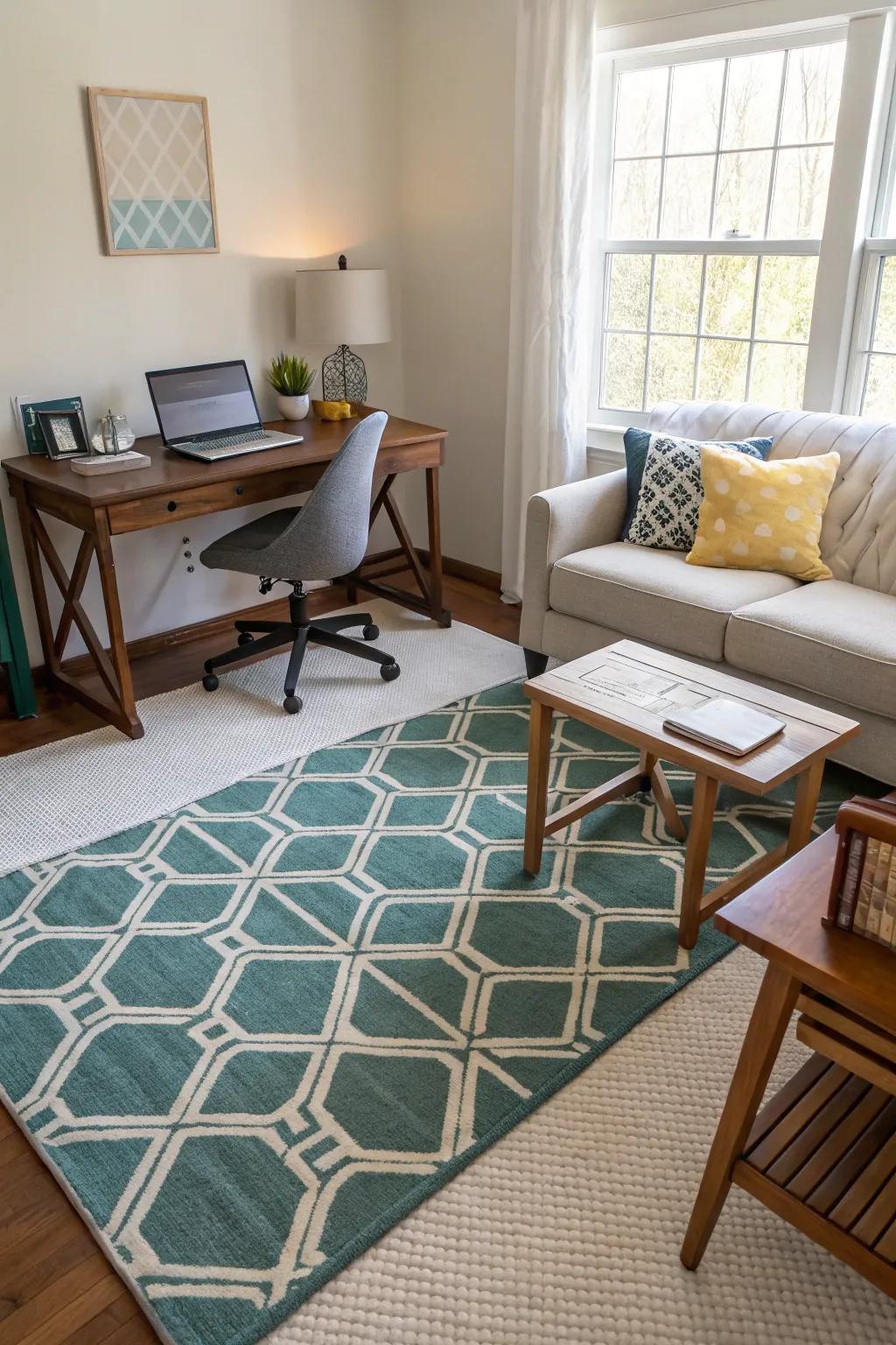 Rugs define and differentiate areas within the room.