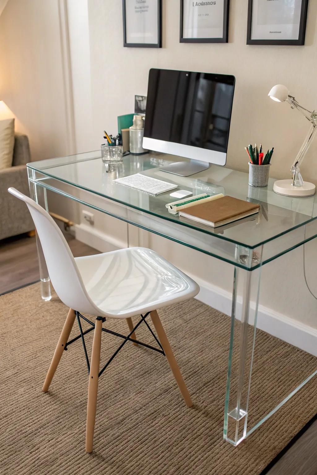 To give a small office an airy feel, choose transparent furniture.