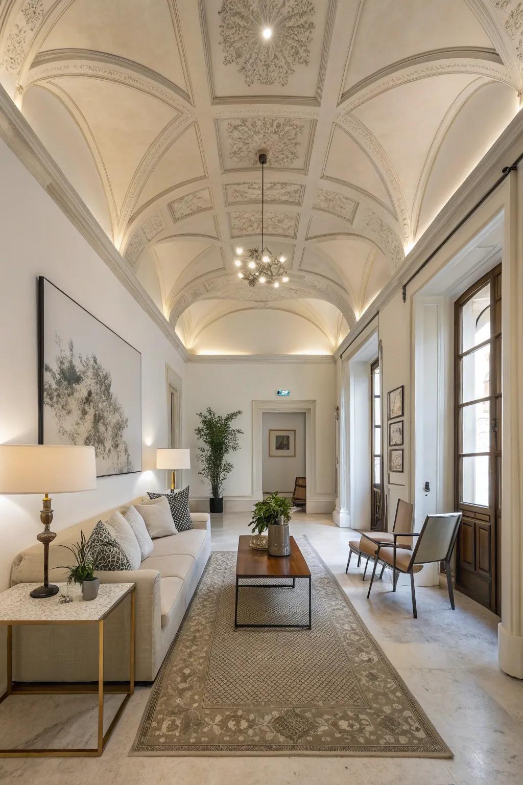 A contemporary area featuring a minimalist ceiling design that exudes elegance.