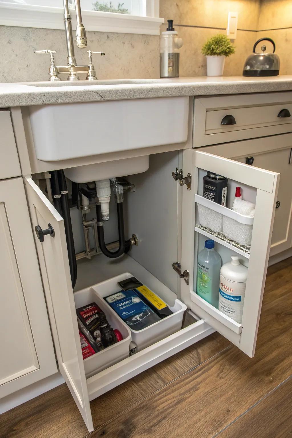 Hidden compartments keep the cabinet neat and clutter-free.