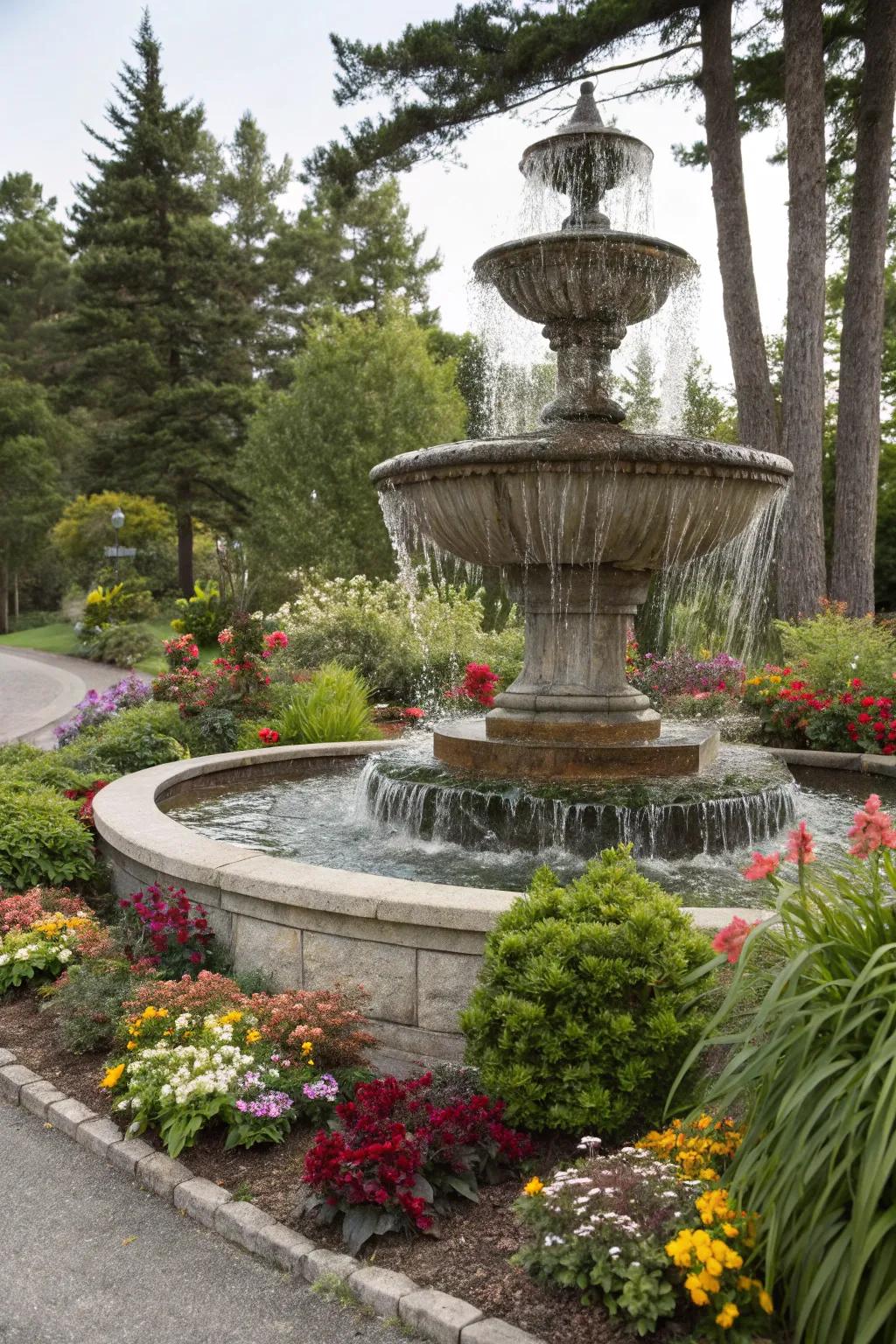 A planter fountain combining greenery with water.