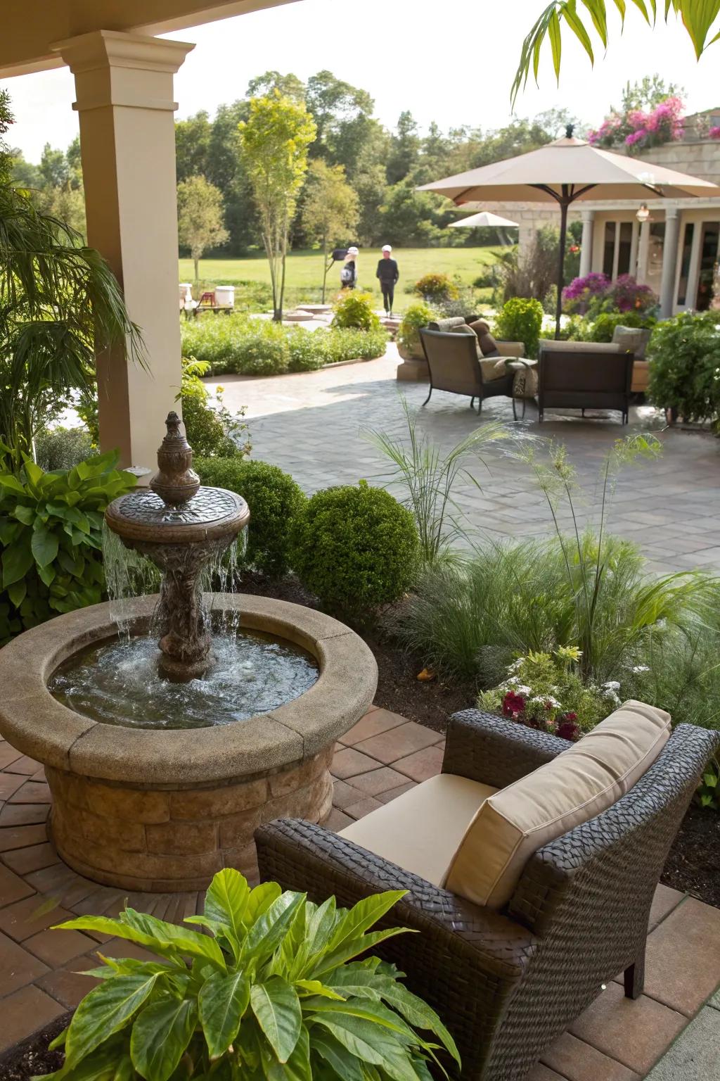 Water features bring tranquility and appeal to patios.