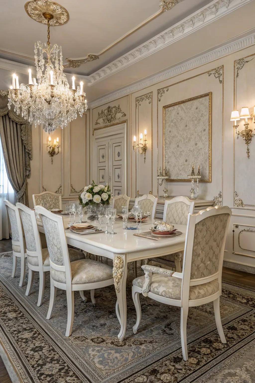 Antique alabaster embellishment imparts ageless pulchritude to your dining table.