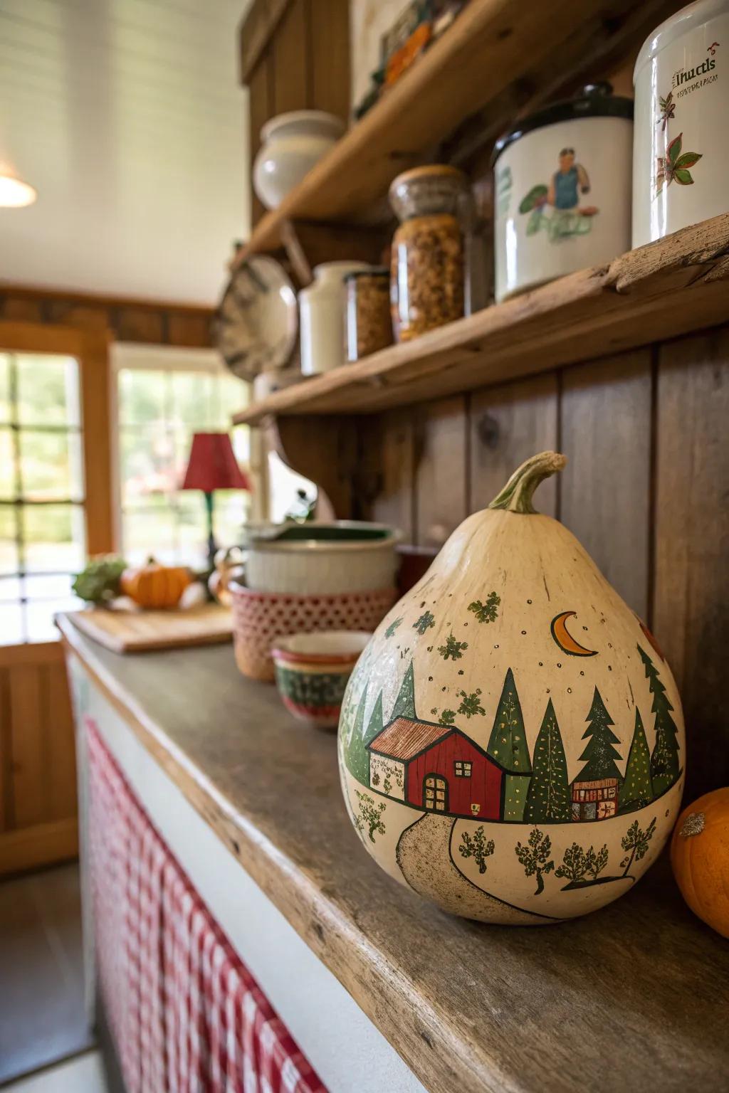 A gourd featuring rustic rural allure.