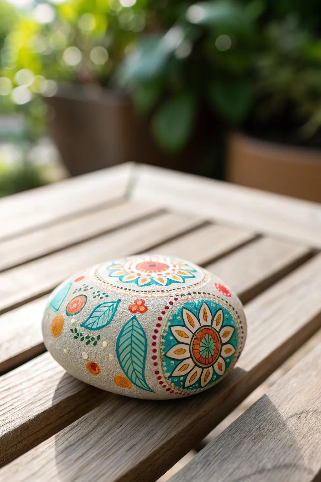 Transform your yard into a whimsical refuge using a decorated rock route that merges art and nature.