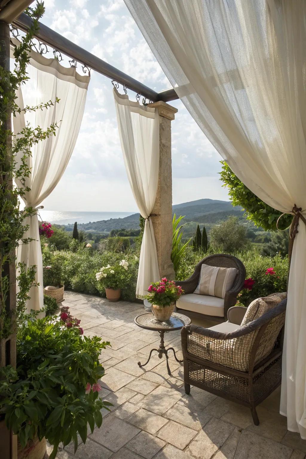 Outdoor drapes add privacy and a hint of elegance.