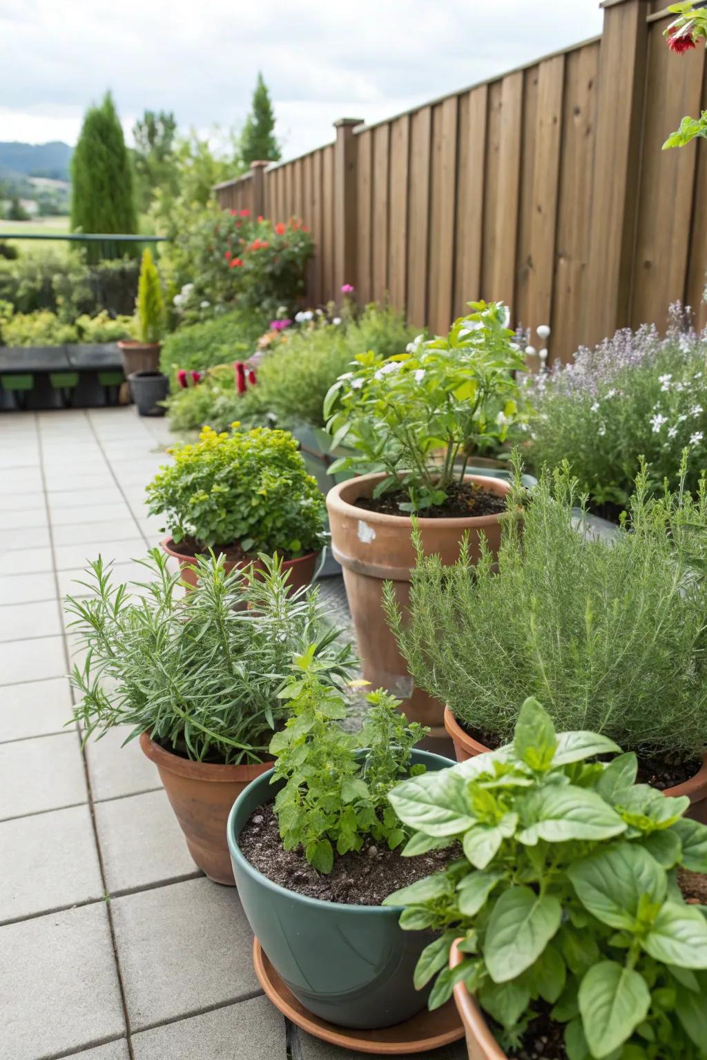 An herb garden adding fragrance to a patio.