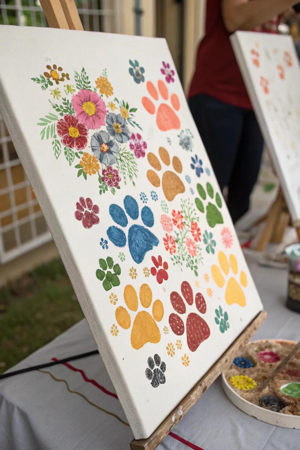 Flower designs made using pet paw prints.