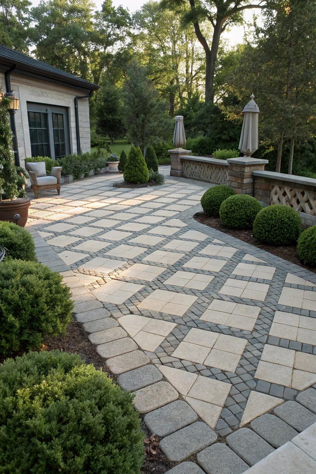 Diamond and cross cell pavers furnish elegance and practicality.