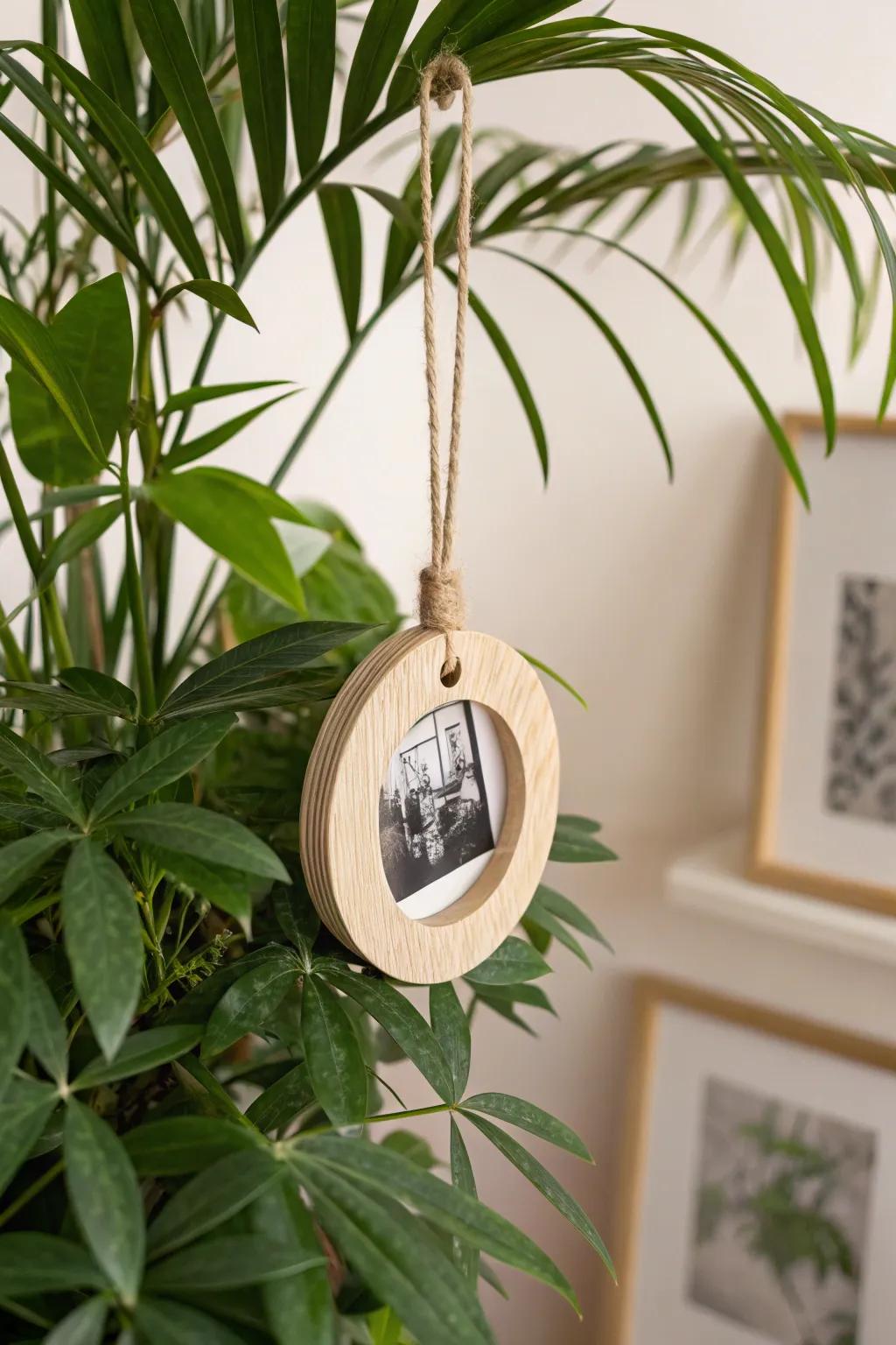 Infuse your greenery with memories: minimalist image decorations for a personal touch.