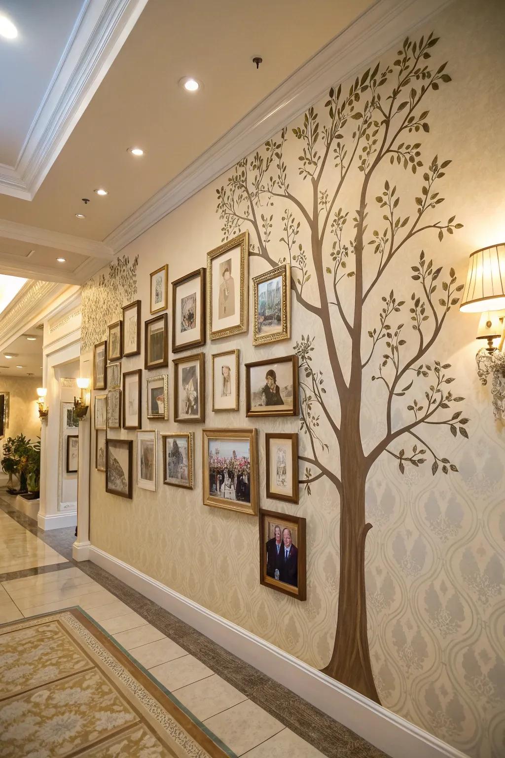 A family heritage wall celebrating roots.