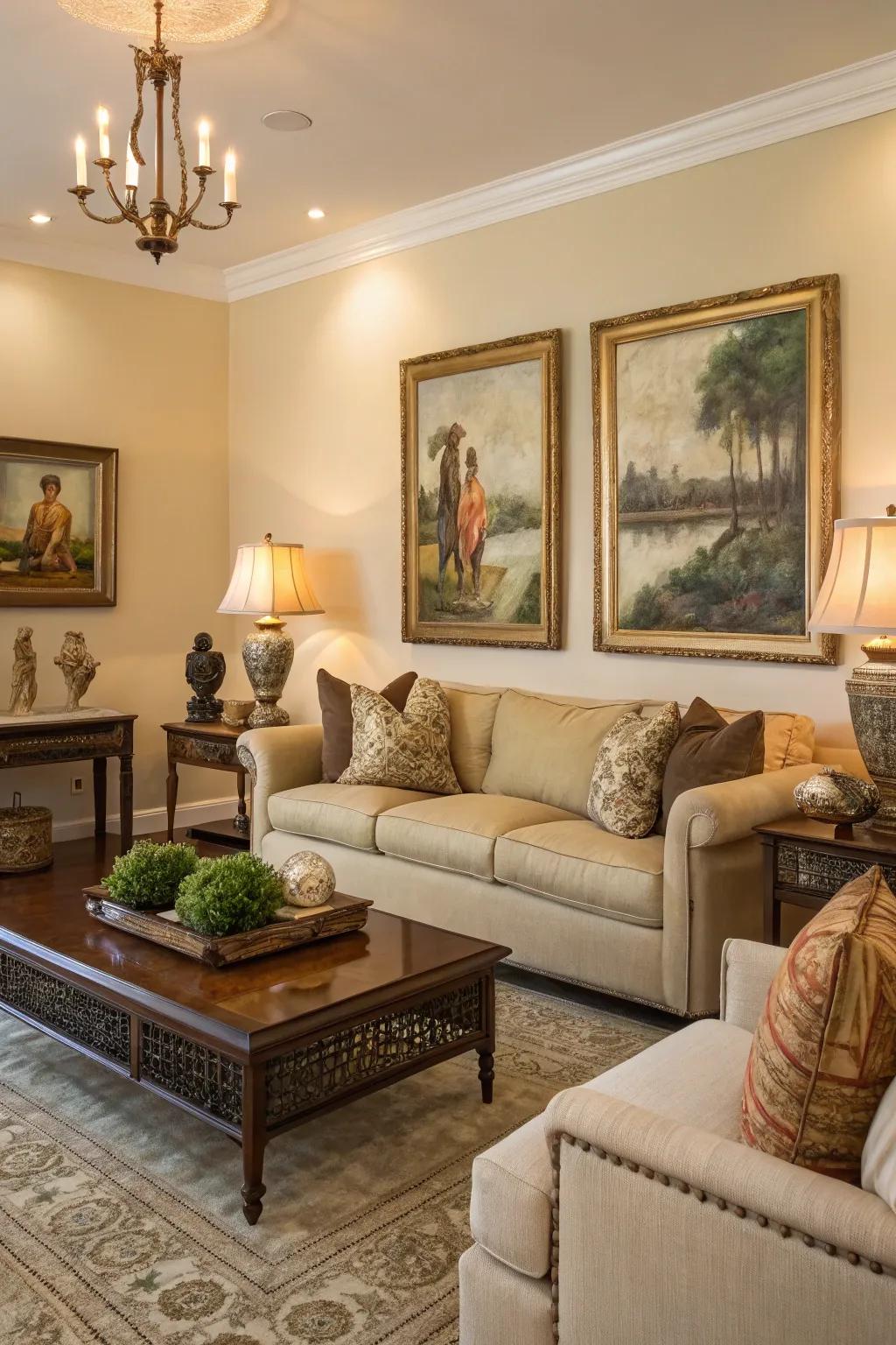 Color coordination fosters harmony in your art display.