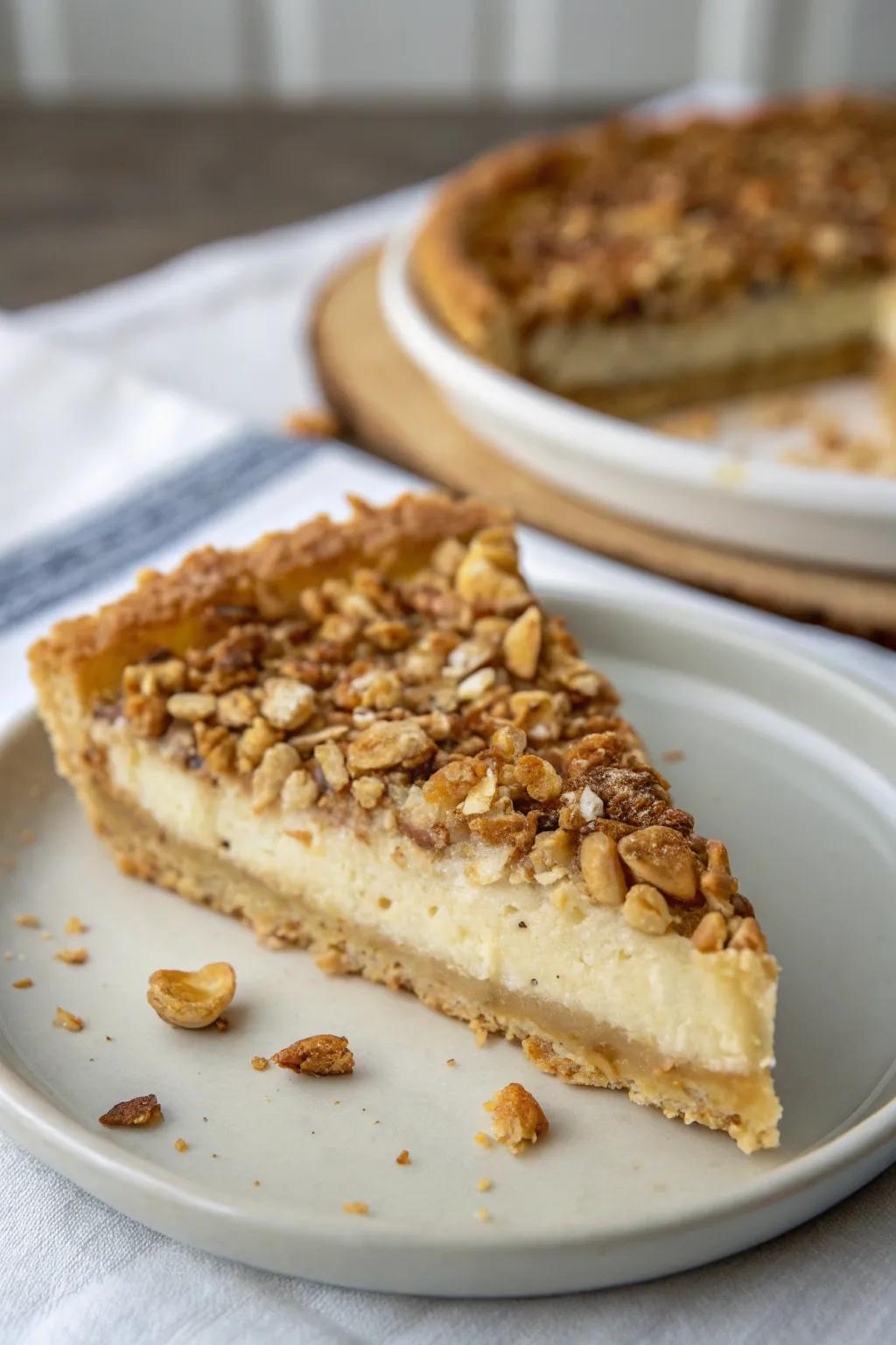 A pie slice featuring a delightful smooth and rough balance.