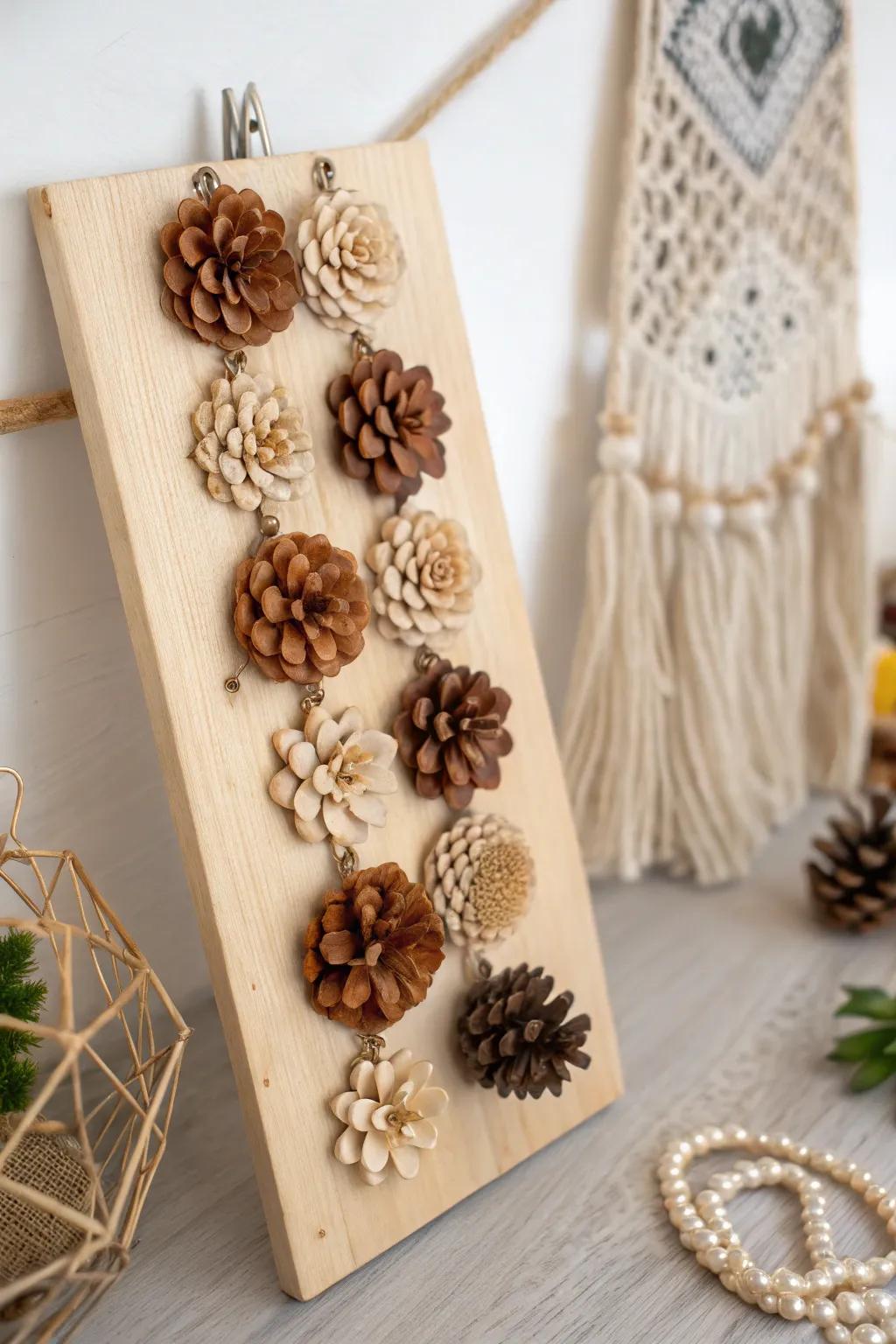 Elevate your accessory game with this chic pinecone blossom adornment stand. A perfect blend of nature and elegance!
