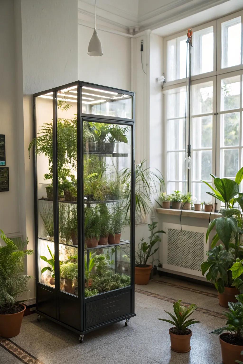 Bring the outdoors in with an indoor greenhouse.