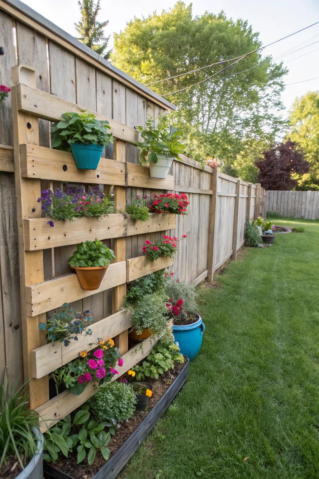 Eco-friendly and fashionable recycled wood wall garden.