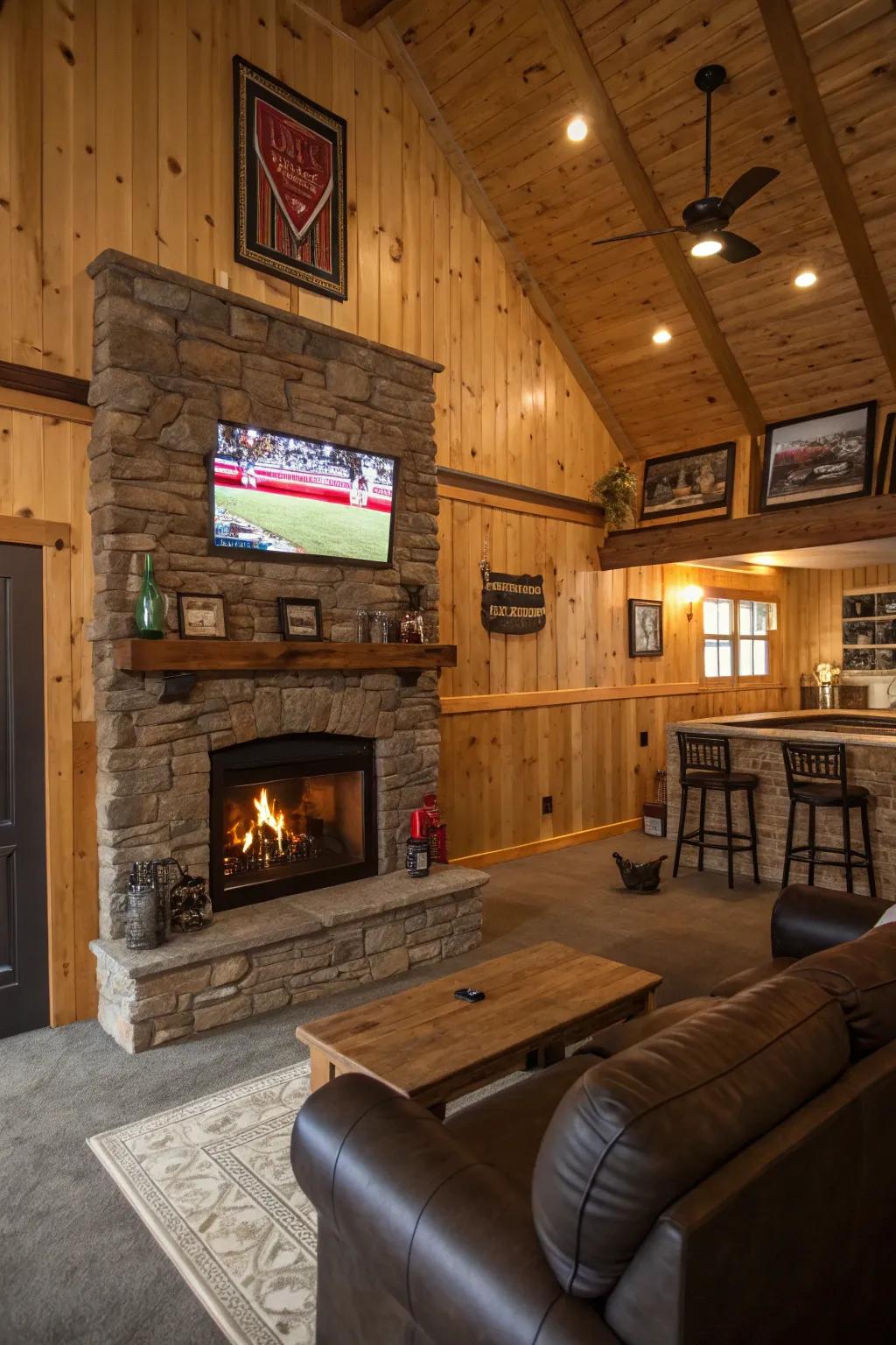 A fireplace serves as a warm and inviting focal point.